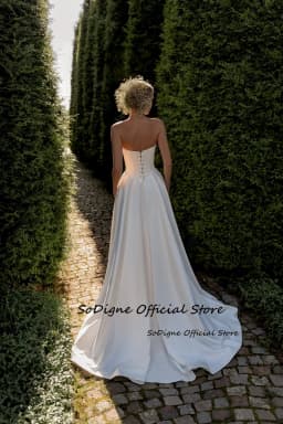 SoDigne A-line Satin Simple Wedding Dresses V-neck Sleeveless Bridal Dress 2025 Long Wedding Gown Robe De Mairee Customized