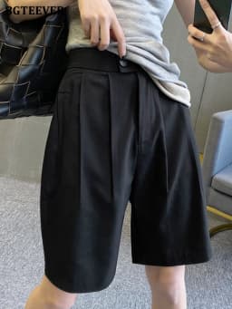 BGTEEVER Casual High Waist Double Button Solid Straight Shorts Women Spring Summer Fashion Ladies Wide Leg Suits Shorts