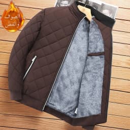 Men's Winter Jacket Stand Collar Fleece Lined Short Casual Fashion Warm Loose Fit Youth Polyester Fabric Standard Sleeve