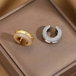 1pcs Delicate CZ Zircon Double Layer C-shape Chunky Cuff Earrings Stainless Steel No Piercing Cartilage Ear Clip Luxury Jewelry