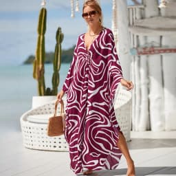 Plus Size Kaftan Dresses for Women Wave Neck Swimsuit Cover Up Caftan Dress Plus Size Oversized Long Beach Dress