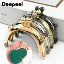 2/5Pcs 5cm Metal Kiss Lock Purse Frame Arc Clasp with Chain Loops for Coin Mini Bag Handle DIY Sewing Craft Hardware Accessories