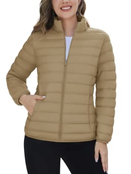 TACVASEN Winter Quilted Puffer Jackets Womens Lightweight Stand Collar Full Zip Up Down Coat Windproof 4 Pockets Thermal Outwear