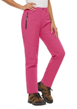 TACVASEN Women's Warm Fleece Lined Windproof Waterproof Shell Pants Soft Work Pants Outdoor Hiking Ski Trousers with Zip Pockets