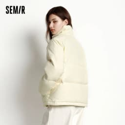 Semir Textured Down Jacket Stripe Patchwork Women 2026 Winter College Style Loose Fit Stand Collar Fashion Outerwear
