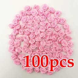 (100 Pcs/pack) 10*10mm Mini Fresh Pink Ribbon Flowers Small Size Satin Ribbon Artificial Flower Craft Festive Party Decoration