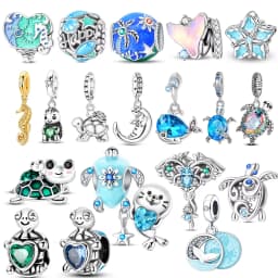 925 Sterling Silver Ocean Series Blue Turtle Starfish Shell Fit Original Bracelet Charms for Women diy Fine Jewelry Gifts