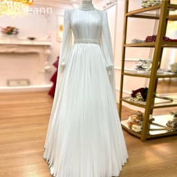 Customized Muslim High Collar Ivory A-line Wedding Dresses Paillette Fold Draped Pleat Belt Brideing Gown robe de mariée 2025