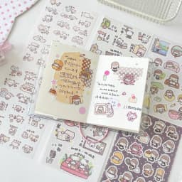 WAKAWAKA Kawaii Diary Stickers 3 Style Options 2 Sheets Washi Paper Special Oil Print Kiss Cut for Journal Scrapbooking Planner
