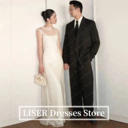 Liser Elegant Mermaid Open Back Wedding Dresses O-Neck Organza Sleeveless Floor-Length Bridal Gowns Korea Photoshoot Customized