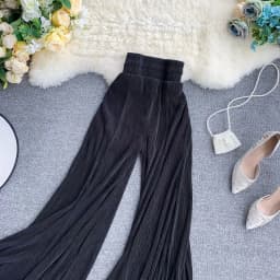 Summer Women's Wide Leg Pants Elastic Waist Pleated Fashionable Air Conditioned Long Pants Bell Bottoms Commute Style Polyest...
