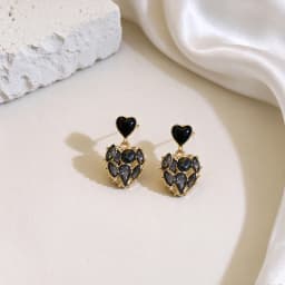 Woman's Temperament Gray Heart Shape Dangle Earrings Stud Natural Stone Craved Zinc Alloy Earrings Korean Style Evening Jewelry