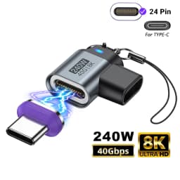 AUFU USB4.0 Magnetic USB C to C Adapter 40Gbps 8K60Hz 90 Degree Converter 240W Type C Adapter for Thunderbolt 4/3 MacBook Laptop
