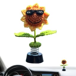 Car Dashboard Decorations Crochet Sunflower Frog Duck Bobblehead Car Decorations Animated Bobble Dancer Car Decor Aesthetic