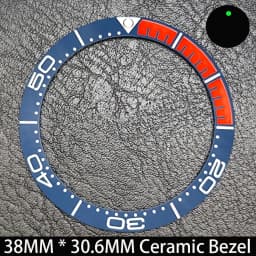 Sloping 38mm * 30.6mm Ceramic/Aluminum Blue Luminous Bezel GMT and Diving Watch Insert Fit for 40mm Watch Case Replacement Watch