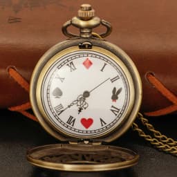 Cute Red Spade Rabbit Poker Quartz Pocket Watch Vintage Gentleman Pendant Universal Festival Gift for Boys and Girls