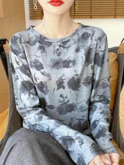 2025 New Summer Thin Silk Knitted Short-sleeved T-shirt Women's Sleeveless Wool Loose Printed T-shirt