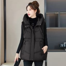 A-word Vest Down Cotton Padded Jackets Short Waistcoat Mid-Length Slim Hooded Autumn Winter Jackets Solid Women's Coats Trend