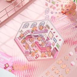 2pcs Cartoon Miniature Scene 3D Landscaping Stickers DIY Cabin Scene Stacking and Pasting Hand Account Cute Gift for Kid Child