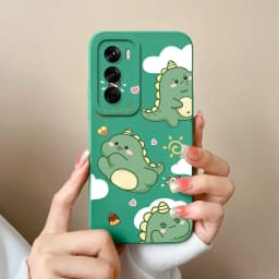 For OPPO Reno12 Pro 5G Case Lovely Dinosaur Liquid Silicone Soft Cases Shockproof Phone Cover For OPPO Reno 12 12Pro Fundas Capa