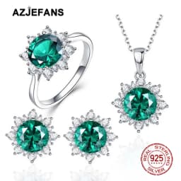 AZJEFANS 925 Sterling Silver Top Quality Snowflake Necklaces Earrings Rings Gifts Fine Jewelry