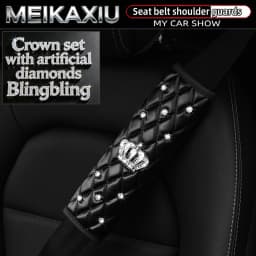 Soft Leather Diamond-Encrusted Crown Car Shoulder Guard 1PC/2PCS Safety Belt Decoration Shiny Accessory for Women's Cars