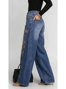 UCXQ Casual Solid Wide Leg Jeans Grommet Button High-Waisted Versatile Clothes 2026 Fashion Tide Summer Women's New 23Z5809