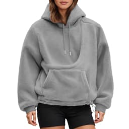 Women Fall And Winter Casual Fleece Solid Color Pet Pocket Hooded Sweatshirt Funny Adjustable Hem Pullover Hooded Women Pullover