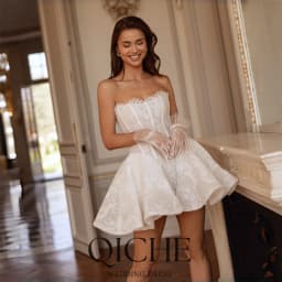 QICHE Luxury Lace Short A-Line Wedding Dresses 2026 Strapless Sleeveless Open Back Pleat Party Gown Vestidos De Noiva Customized
