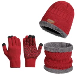 3Pcs Winter Beanie Hat Scarf Gloves Set Fleece Lined Knit Thermal Warm Touch Screen Unisex Windproof Cold Weather Outdoor Set