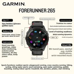 Garmin Forerunner 265 GPS 46mm Smartwatch 1.3" AMOLED Touchscreen Display Heart Rate Monitoring Training Metric Message Notice