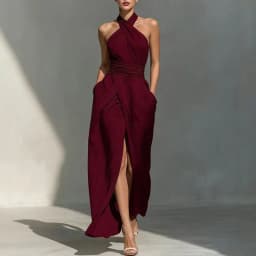 Chic Solid Front Split Boho Long Dress Woman Spring Sexy Off Shoulder Halter Party Dress Summer Sleeveless High Waist Maxi Dress