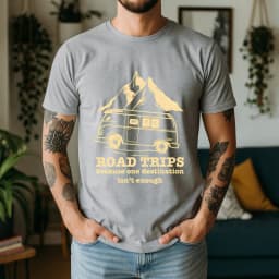 2026 Summer 100% Cotton Road Trips Graphic Oversized Tee Road Trips Camper Van Outdoor Themed Short Sleeve