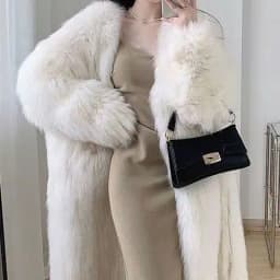 Eco-Friendly Fur Coat Women's Mid-Length Fashionable Casual Style Long Sleeve V-Neck Three Button Closure Outerwear