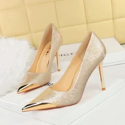 BIGTREE Shoes Metal Pointed End Women Pumps Silks Satins High Heels Ethnic Style Women Stilettos Heels 10 Cm Banquet High Heels