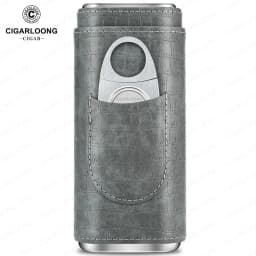 3-pack Cigar Case Portable Leather Holder Box Storage with Stainless Steel Sharp Cigar Cutter Luxury Smoking Accessories CH-24FA