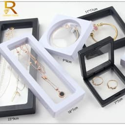 10pcs Set 3D Floating Display Case Stands Transparent Square Holder Pendant Necklace Bracelet Ring Coin Jewelry Pin Storage Box