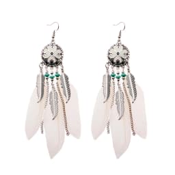 Round Retro Women's Dream Catcher Handmade Long Tassel Feather Earrings Female Leaves Pendant Earring Kolczyki Boho Jewelry