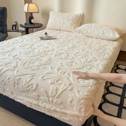 European Style Jacquard Plush Fitted Sheet Winter Thick Warm Fleece King Mattress Cover with Deep Pocket Single Double Bed Sheet