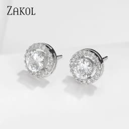 ZAKOL Simple White Color Small Stud Earrings For Women Wedding Elegant AAA Zircon Crystal Round Jewelry
