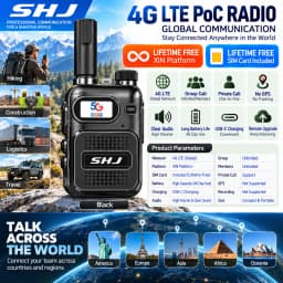 SHJ 4G LTE PoC Radio Global Network Walkie Talkie with SIM Card, Lifetime Free XIN Platform & Data, Group Private Call