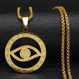Islam Hamsa Evil Blue Eye Necklace Stainless Steel Turkish Eye Chain Bracelet Greek Jewelry Ojo Turco Acero Inoxidable N1137S02