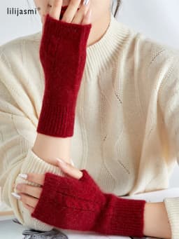 Mink Cashmere Autumn Winter Gloves Cable Seamless Comfy Fingerless Warm Racoon Wool Mitten Thumb Hole Mitts Female Lovely
