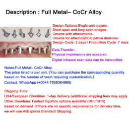 OEM Custom Dentures Fixed Restorations CAD/CAM Multilayered Zirconia IPS e.Max Veneer Post PFM Co-Cr Alloy FMC Bridge