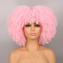 Tereshar Synthetic Short Curly Wigs for Black Women Afro Wig With Bangs Short Afro Kinky Curly Wig for Daily Party Wear