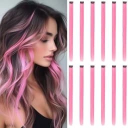 12PCS/Pack Colored Party Highlights Clip-in Hair Extensions for Girls 22 Inches Omber Colors Straight Hair Synthetic Hairpieces