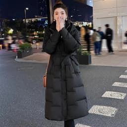 2026 New Women's Long Over-Knee down Cotton Jacket Thickened Waist-Cinching Winter Outerwear Short-Sleeved Cotton Coat