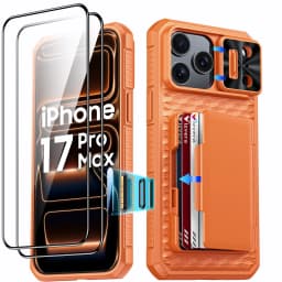 For iPhone 17 Pro Max With Card Holder Sliding Camera Cover And Stand Phone Case, Anti-Fall PC+TPU Wallet Case-Orange