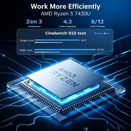 Light Gaming Laptop 18.5" FHD, AMD Ryzen 5 7430U 16GB DDR4 RAM 512GB NVMe SSD WiFi 6 Ultra Slim Notebook Computer for Business