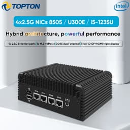 Topton 4x2.5G NICs Fanless Mini PC Zero Noise Intel Core I5 1235U U300E 8505 2xDDR5 NVMe HD/DP/Type-C IoT Firewall Computer